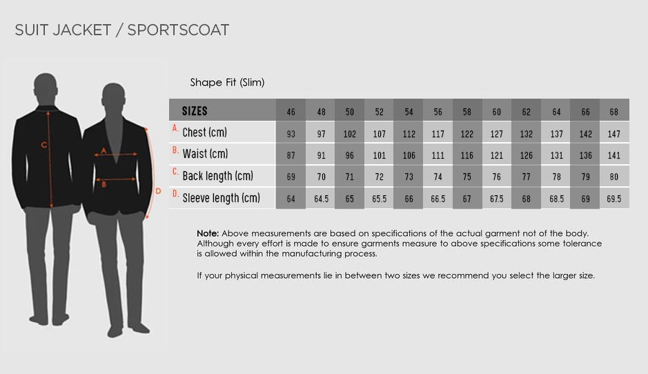 Size Chart Adelaide Suits Direct